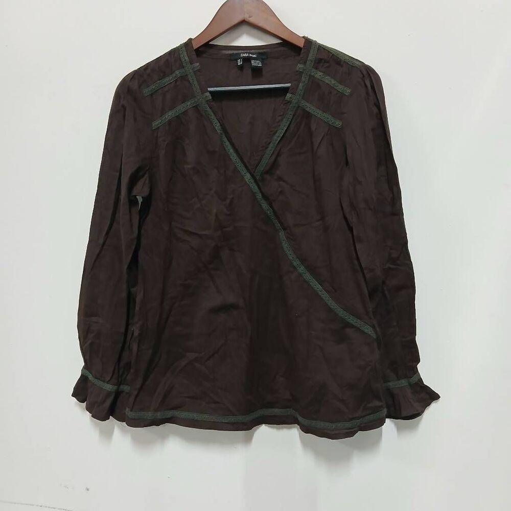Y2k Zara womens large babydoll top dark brown gypsy boho